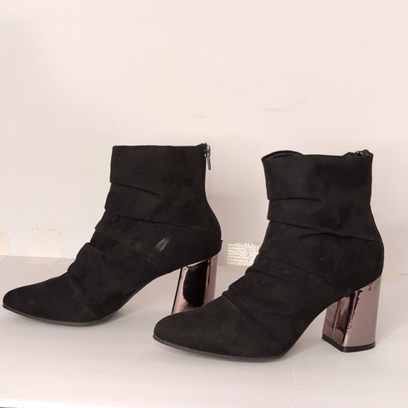 Christian Siriano Black Suede Booties With Metallic Block Heel- Women's Size 7.5 - Picture 3 of 13